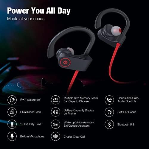 Boean Bluetooth Headphones Wireless Earbuds Bluetooth 5.3 Running Headphones IPX7 Waterproof Earphones with 16 Hrs Playtime Stereo Sound Isolation Headsets for Workout Gym - Image 2