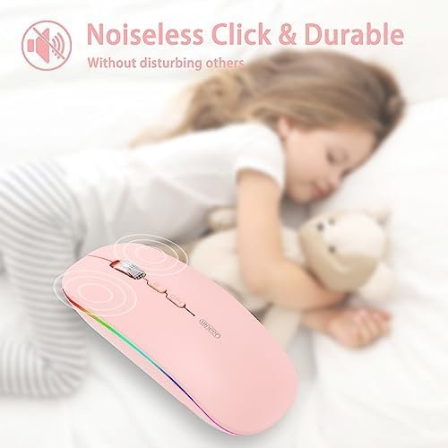 Wireless mouse pink,Rechargeable LED Bluetooth Mouse(BT 5.1+2.4G), Silent Computer Mice for Laptop Desktop, MacBook, Windows, Mac OS,Pink… - Image 3