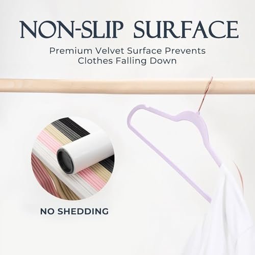 HOUSE DAY Velvet Hangers 20 Pack, Premium Clothes Hangers Non-Slip Felt Hangers, Sturdy Purple Hangers Heavy Duty Coat Hangers, Durable Suit Hangers, Space Saving 360° Rotating Rose Gold Hook - Image 2