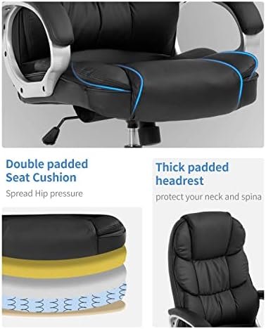 FDW Office Chair Computer High Back Adjustable Ergonomic Desk Chair Executive PU Leather Swivel Task Chair with Armrests Lumbar Support (Black) - Image 4