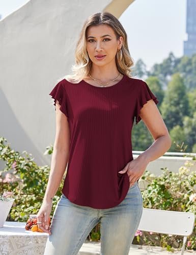 LETDIOSTO Womens Tops Ruffle Short Sleeve Blouses Casual Scoop Neck Shirts Tunic Tops S-XXL - Image 3
