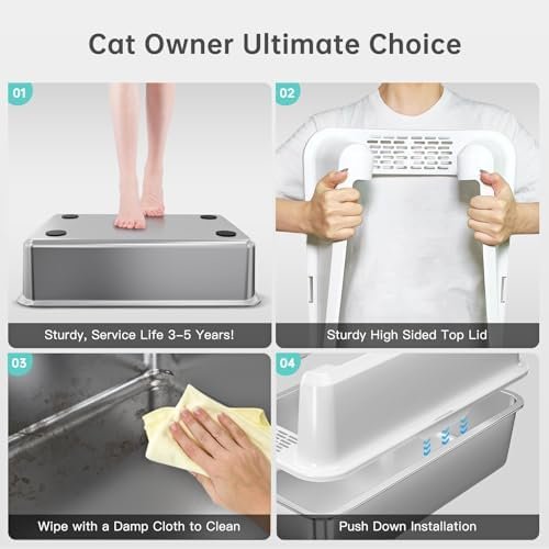 Stainless Steel Cat Litter Box with Lid, XL Metal Litter Box for Big Cats, Extra Large Litter Box with High Sides, Never Absorbs Odors, Non-Sticky, Easy Clean, Anti-Urine Leakage, with Scoop - Image 5