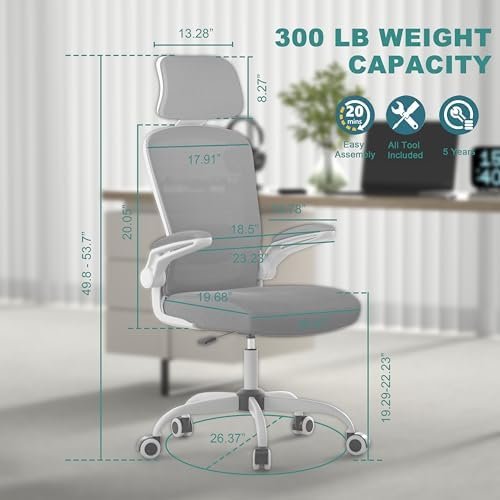 Mimoglad Office Chair, High Back Ergonomic Desk Chair with Adjustable Lumbar Support and Headrest, Swivel Task Chair with flip-up Armrests for Guitar Playing, 5 Years Warranty - Image 2