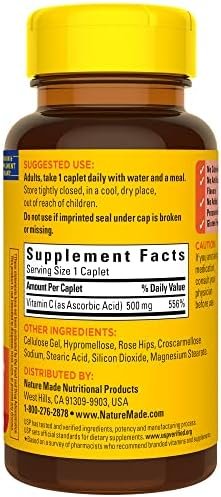 Nature Made Vitamin C 500 mg with Rose Hips, Dietary Supplement for Immune Support, 130 Caplets, 130 Day Supply - Image 8