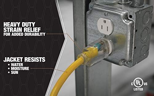 Southwire Outdoor Extension Cord, 50 Ft, 12 gauge 3 prong, Heavy Duty, SJTW Cord, Yellow, 2588 - Image 4