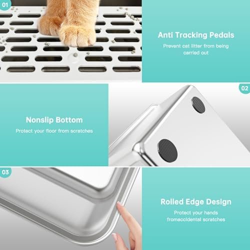 Stainless Steel Cat Litter Box with Lid, XL Metal Litter Box for Big Cats, Extra Large Litter Box with High Sides, Never Absorbs Odors, Non-Sticky, Easy Clean, Anti-Urine Leakage, with Scoop - Image 7