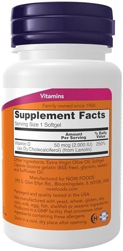 NOW Supplements, Vitamin D-3 2,000 IU, High Potency, Structural Support*, 120 Softgels - Image 2