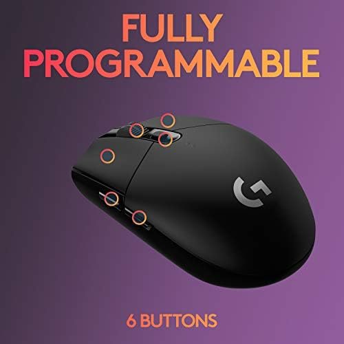 Logitech G305 LIGHTSPEED Wireless Gaming Mouse, Hero 12K Sensor, 12,000 DPI, Lightweight, 6 Programmable Buttons, 250h Battery Life, On-Board Memory, PC/Mac - Black - Image 6