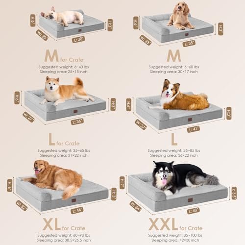 EHEYCIGA Memory Foam Orthopedic Dog Bed Medium Size Dog with Waterproof Lining, Washable Dog Couch Bed with Removable Cover and Nonskid Bottom for Crate Pet Sofa Bed, 30x20 Inches, Grey - Image 2