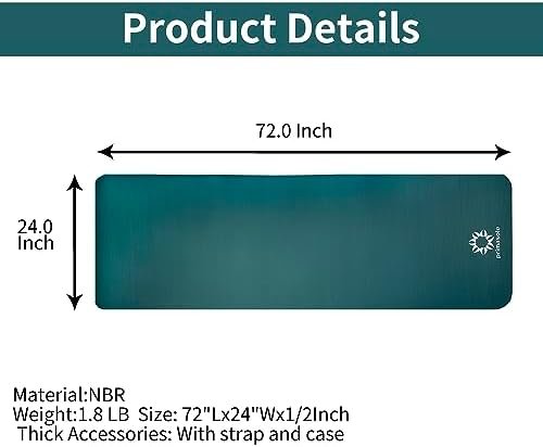 Primasole 1/2 Thick Exercise Mat with Carry Strap & Case Mat for Yoga Pilates Fitness at Home and Gym 72" L x 24" W - Image 5