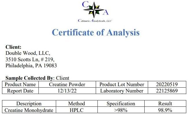 Creatine Monohydrate Powder 1.1lbs (100 Servings of 5 Grams Each - Third Party Tested Micronized Creatine Powder) (with Scoop)(Creatina Monohidratada) by Double Wood - Image 7