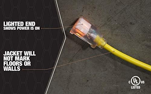 Southwire Outdoor Extension Cord, 50 Ft, 12 gauge 3 prong, Heavy Duty, SJTW Cord, Yellow, 2588 - Image 3