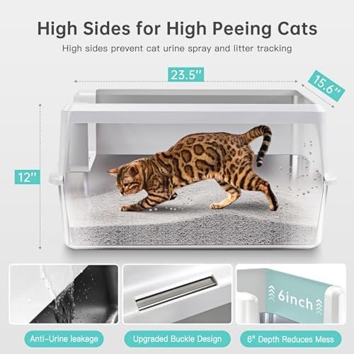 Stainless Steel Cat Litter Box with Lid, XL Metal Litter Box for Big Cats, Extra Large Litter Box with High Sides, Never Absorbs Odors, Non-Sticky, Easy Clean, Anti-Urine Leakage, with Scoop - Image 4
