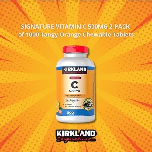 Kirkland Signature Vitamin C 500mg 2-Pack or 1000 Tangy Orange Chewable Tablets - Image 2