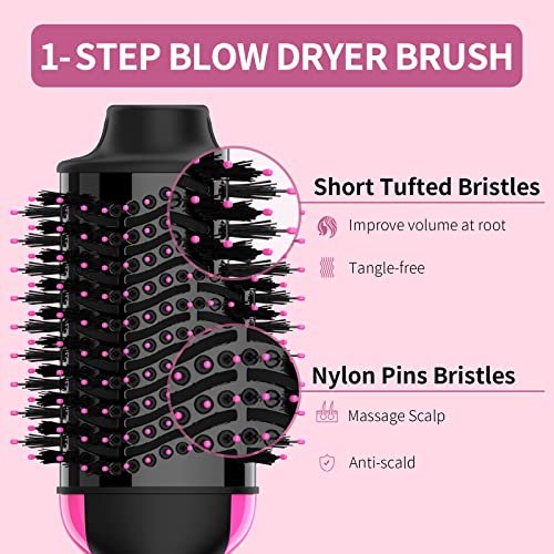 Hair Dryer and Blow Dryer Brush in One, 4 in 1 Hair Dryer and Styler Volumizer with Negative Ion Anti-frizz Ceramic Titanium Barrel Hot Air Straightener Brush 75MM Oval Shape, Black/Pink - Image 5