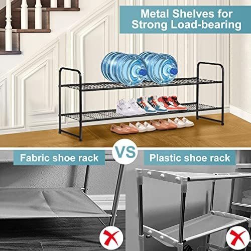 AOODA Long 2 Tier Shoe Rack for Closet Metal Wide Stackable Shoe Storage Organizer for Entryway, Bedroom, Floor, 18-Pairs Low Shoe Shelf, Black - Image 3