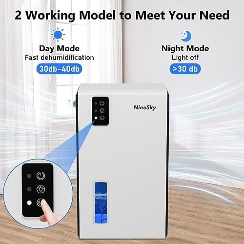NineSky Dehumidifier for Home, 85 OZ Water Tank, (800 sq.ft) Dehumidifiers for Bathroom Bedroom with Auto Shut Off,7 Colors LED Light(White) - Image 3