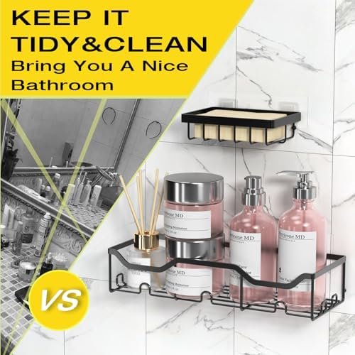 ASTOFLI Shower Caddy Shower Organizer 3 Pack, Adhesive Shower Shelves Shower Rack, Rust Proof Shower Storage Shower Shelf for Inside Shower, Black Shower Wall Caddy Shower Holder for Bathroom Decor - Image 3