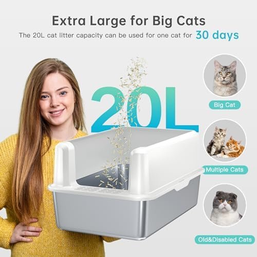 Stainless Steel Cat Litter Box with Lid, XL Metal Litter Box for Big Cats, Extra Large Litter Box with High Sides, Never Absorbs Odors, Non-Sticky, Easy Clean, Anti-Urine Leakage, with Scoop - Image 3