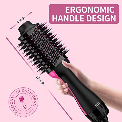 Hair Dryer and Blow Dryer Brush in One, 4 in 1 Hair Dryer and Styler Volumizer with Negative Ion Anti-frizz Ceramic Titanium Barrel Hot Air Straightener Brush 75MM Oval Shape, Black/Pink - Image 3