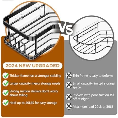 MAXIFFE Shower Caddy, 3-Pack Shower Organizer with Soap Holder, Corner Shower Caddy with 8 Hooks, Wall Mounted Shower Shelf for Bathroom, Kitchen, Countertop, Black - Image 6