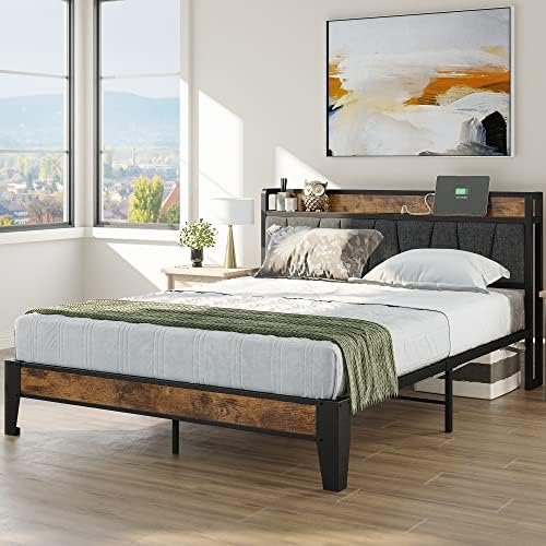 LIKIMIO Queen Bed Frame, Storage Headboard with Charging Station, Solid and Stable, Noise Free, No Box Spring Needed, Easy Assembly - Image 3