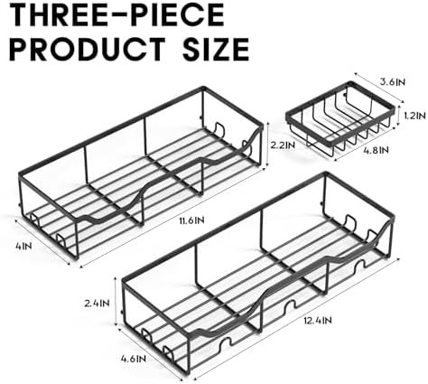 ASTOFLI Shower Caddy Shower Organizer 3 Pack, Adhesive Shower Shelves Shower Rack, Rust Proof Shower Storage Shower Shelf for Inside Shower, Black Shower Wall Caddy Shower Holder for Bathroom Decor - Image 2