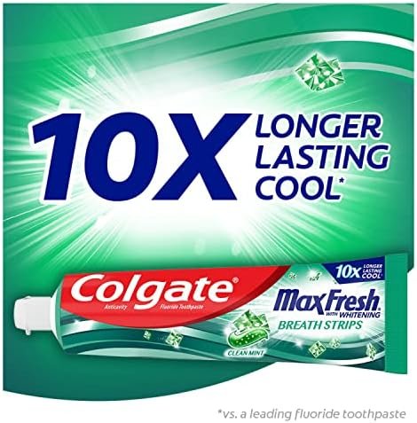 Colgate Max Fresh Whitening Toothpaste with Mini Strips, Clean Mint Toothpaste for Bad Breath, Helps Fight Cavities, Whitens Teeth, and Freshens Breath, 6.3 Ounce (Pack of 4) - Image 2