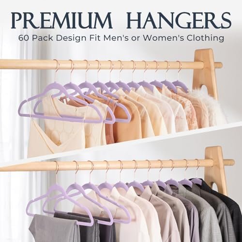 HOUSE DAY Velvet Hangers 20 Pack, Premium Clothes Hangers Non-Slip Felt Hangers, Sturdy Purple Hangers Heavy Duty Coat Hangers, Durable Suit Hangers, Space Saving 360° Rotating Rose Gold Hook - Image 8