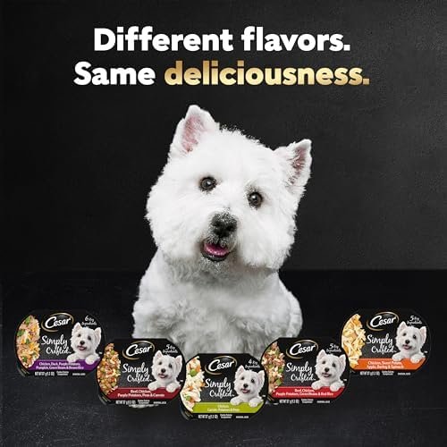 CESAR SIMPLY CRAFTED Adult Wet Dog Food Meal Topper Variety Pack, Chicken, Duck, Purple Potatoes, Pumpkin, Green Beans & Brown Rice and Chicken, Carrots, Barley & Spinach, 1.3 oz. Tubs, Pack of 8 - Image 11