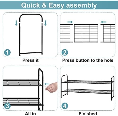 AOODA Long 2 Tier Shoe Rack for Closet Metal Wide Stackable Shoe Storage Organizer for Entryway, Bedroom, Floor, 18-Pairs Low Shoe Shelf, Black - Image 6