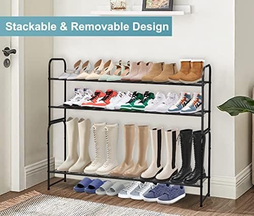 AOODA Long 2 Tier Shoe Rack for Closet Metal Wide Stackable Shoe Storage Organizer for Entryway, Bedroom, Floor, 18-Pairs Low Shoe Shelf, Black - Image 5