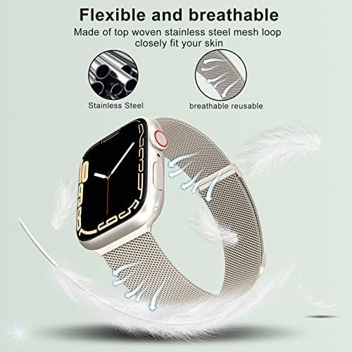 Marge Plus Compatible with Apple Watch Band Series 9, Ultra 2, SE, Ultra 8 7 6 5 4 3 2 1 38mm 40mm 41mm 42mm 44mm 45mm 49mm Women and Men, Stainless Steel Mesh Loop Magnetic Clasp Replacement for - Image 3