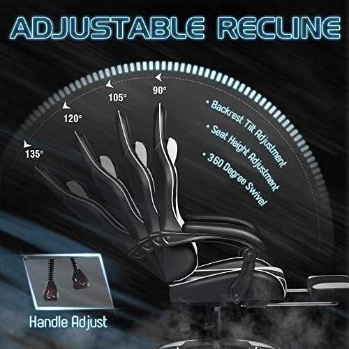 Homall Gaming Chair, Video Game Chair with Footrest and Massage Lumbar Support, Ergonomic Computer Chair Height Adjustable with Swivel Seat and Headrest (White) - Image 6