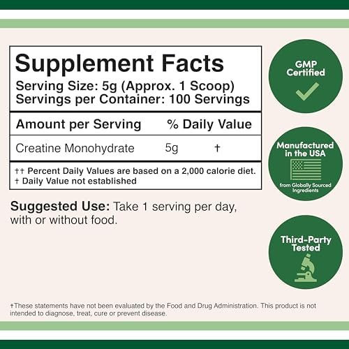 Creatine Monohydrate Powder 1.1lbs (100 Servings of 5 Grams Each - Third Party Tested Micronized Creatine Powder) (with Scoop)(Creatina Monohidratada) by Double Wood - Image 2