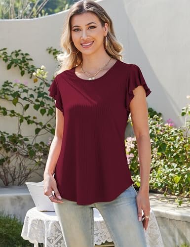 LETDIOSTO Womens Tops Ruffle Short Sleeve Blouses Casual Scoop Neck Shirts Tunic Tops S-XXL - Image 2