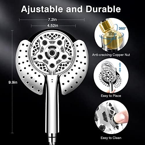 Shower Head with Handheld High Pressure: INAVAMZ Hand Held Shower Head & Rain Shower Head 2-IN-1 Shower Head with 59" Rotatable Stainless Steel Hose, Meet cUPC and CEC Certification - Image 5