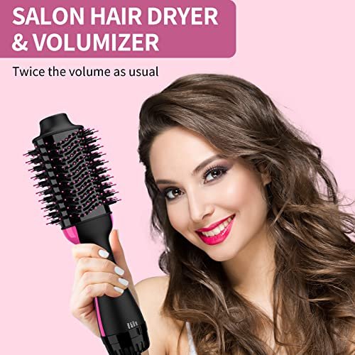 Hair Dryer and Blow Dryer Brush in One, 4 in 1 Hair Dryer and Styler Volumizer with Negative Ion Anti-frizz Ceramic Titanium Barrel Hot Air Straightener Brush 75MM Oval Shape, Black/Pink - Image 4