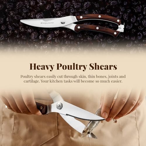 Knife Set, 15-pcs Emojoy Kitchen Knife Set with Block, Premium Kitchen Knives with Heavy Poultry Shears, Sharpener and 6pcs Serrated Steak Knives - Image 6