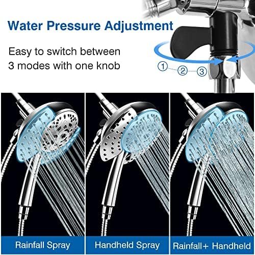 Shower Head with Handheld High Pressure: INAVAMZ Hand Held Shower Head & Rain Shower Head 2-IN-1 Shower Head with 59" Rotatable Stainless Steel Hose, Meet cUPC and CEC Certification - Image 4
