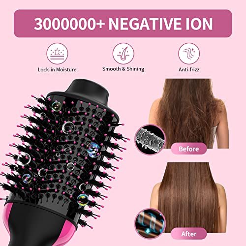 Hair Dryer and Blow Dryer Brush in One, 4 in 1 Hair Dryer and Styler Volumizer with Negative Ion Anti-frizz Ceramic Titanium Barrel Hot Air Straightener Brush 75MM Oval Shape, Black/Pink - Image 7