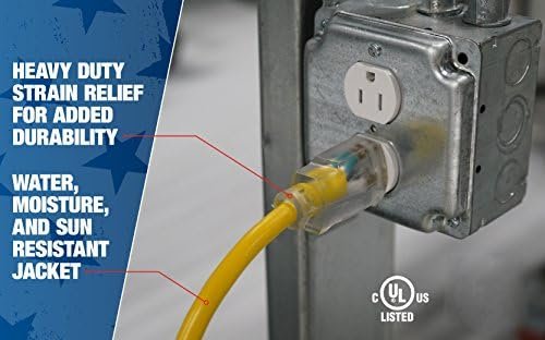 Southwire Outdoor Extension Cord, 50 Ft, 12 gauge 3 prong, Heavy Duty, SJTW Cord, Yellow, 2588 - Image 6