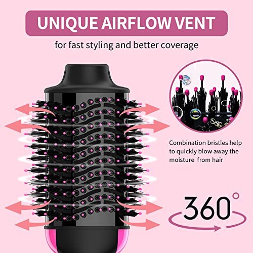 Hair Dryer and Blow Dryer Brush in One, 4 in 1 Hair Dryer and Styler Volumizer with Negative Ion Anti-frizz Ceramic Titanium Barrel Hot Air Straightener Brush 75MM Oval Shape, Black/Pink - Image 6
