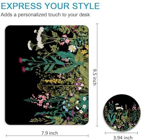 Square Mouse Pad with Coaster, Soft Cute Computer Mouse Mat with Non-Slip Rubber Base, Easy to Slide, Splash Resistant Surface, Personalized Design, Portable, Garden Flowers - Image 5