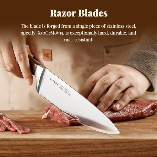 Knife Set, 15-pcs Emojoy Kitchen Knife Set with Block, Premium Kitchen Knives with Heavy Poultry Shears, Sharpener and 6pcs Serrated Steak Knives - Image 5