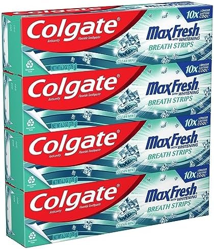 Colgate Max Fresh Whitening Toothpaste with Mini Strips, Clean Mint Toothpaste for Bad Breath, Helps Fight Cavities, Whitens Teeth, and Freshens Breath, 6.3 Ounce (Pack of 4) - Image 7