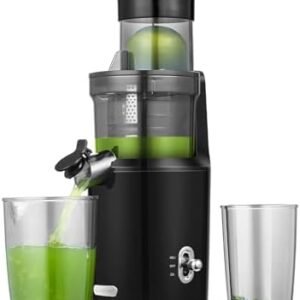 AMZCHEF Whole Fruit Juicer Machines, 80MM Large Feeding Chute Slow Masticating Juicer, Powerful Cold Press Juicers with Upgrade Auger, Double-Layer Filter, Retro Toggle Switch, Quiet Motor-Light black