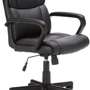 Amazon Basics Office Computer Task Desk Chair with Padded Armrests, Mid-Back, Adjustable, 360 Swivel, Rolling, 275 Pound Capacity, BIFMA Certified, 24.2"D x 24"W x 34.8"H, Black Faux Leather