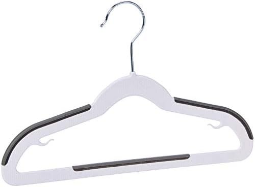 Amazon Basics Plastic Kids Clothes Hangers With Non-Slip Pad, 30-Pack, White and Black, 12.8" W x 8" H x 0.3" D