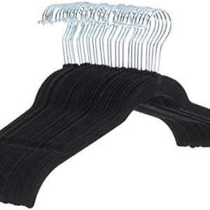 Amazon Basics Slim, Velvet, Non-Slip Shirt Clothes Hangers, Black/Silver - Pack of 30